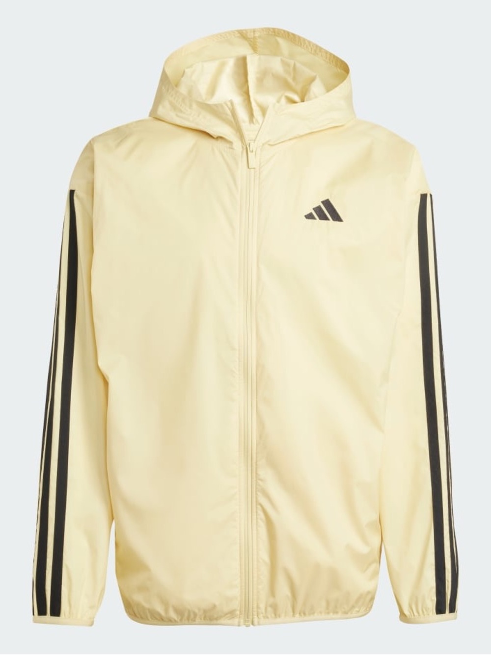 adidas Men's Pale Yellow Hooded Windbreaker with Black Stripe Detail